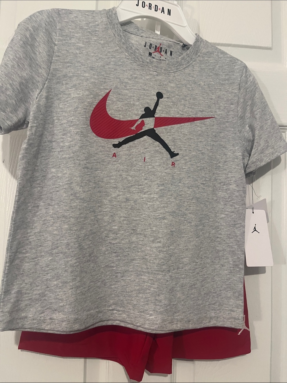 Jordan Grey Tee with Red and Black Air Logo